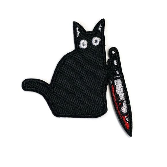 Spooky Killing Black Cat Embroidered Patch - Picture 1 of 4